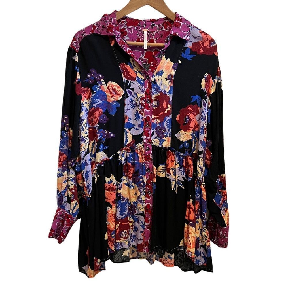 Free People Brunch a Bunch Floral Tunic Mini Dress size XS